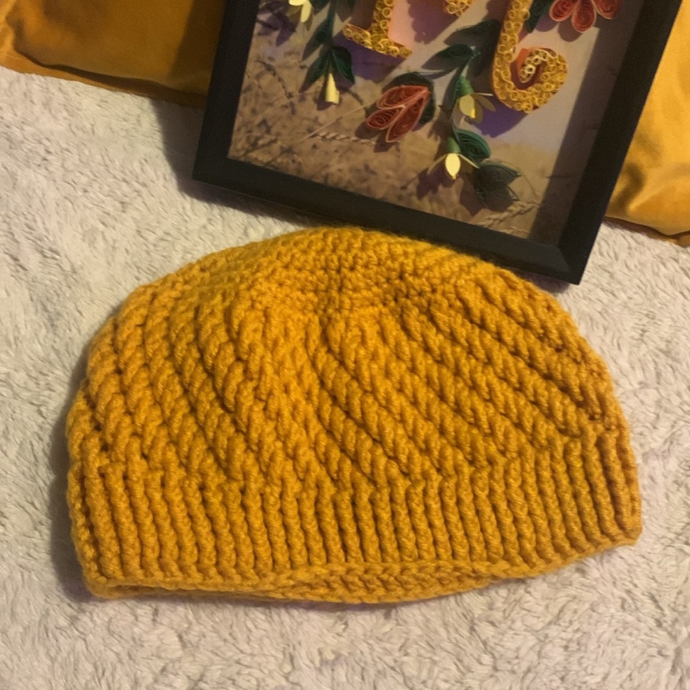 2 BOHO CROCHETED BEANIES GREEN AND GOLD - Picture 2 of 5